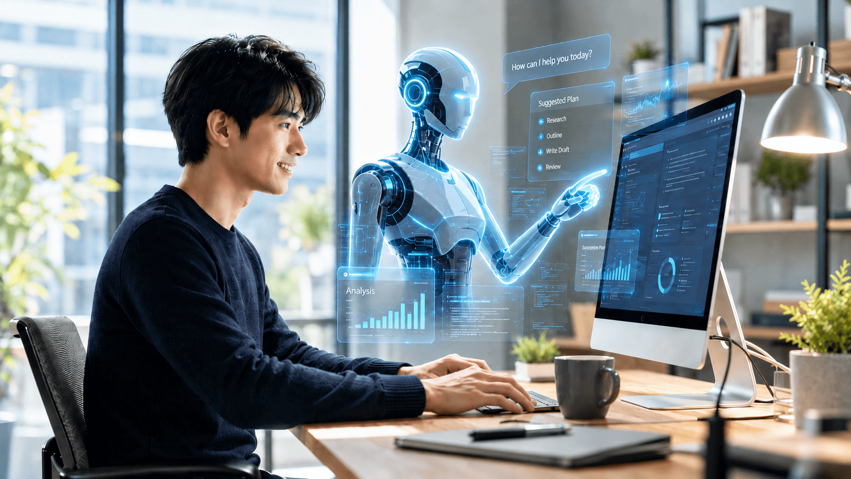 AIパートナーと共にコンテンツ制作を行うイメージ
